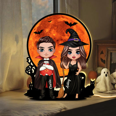 Couple Under Halloween Moon Tabletop Halloween Decor Personalized Light Box