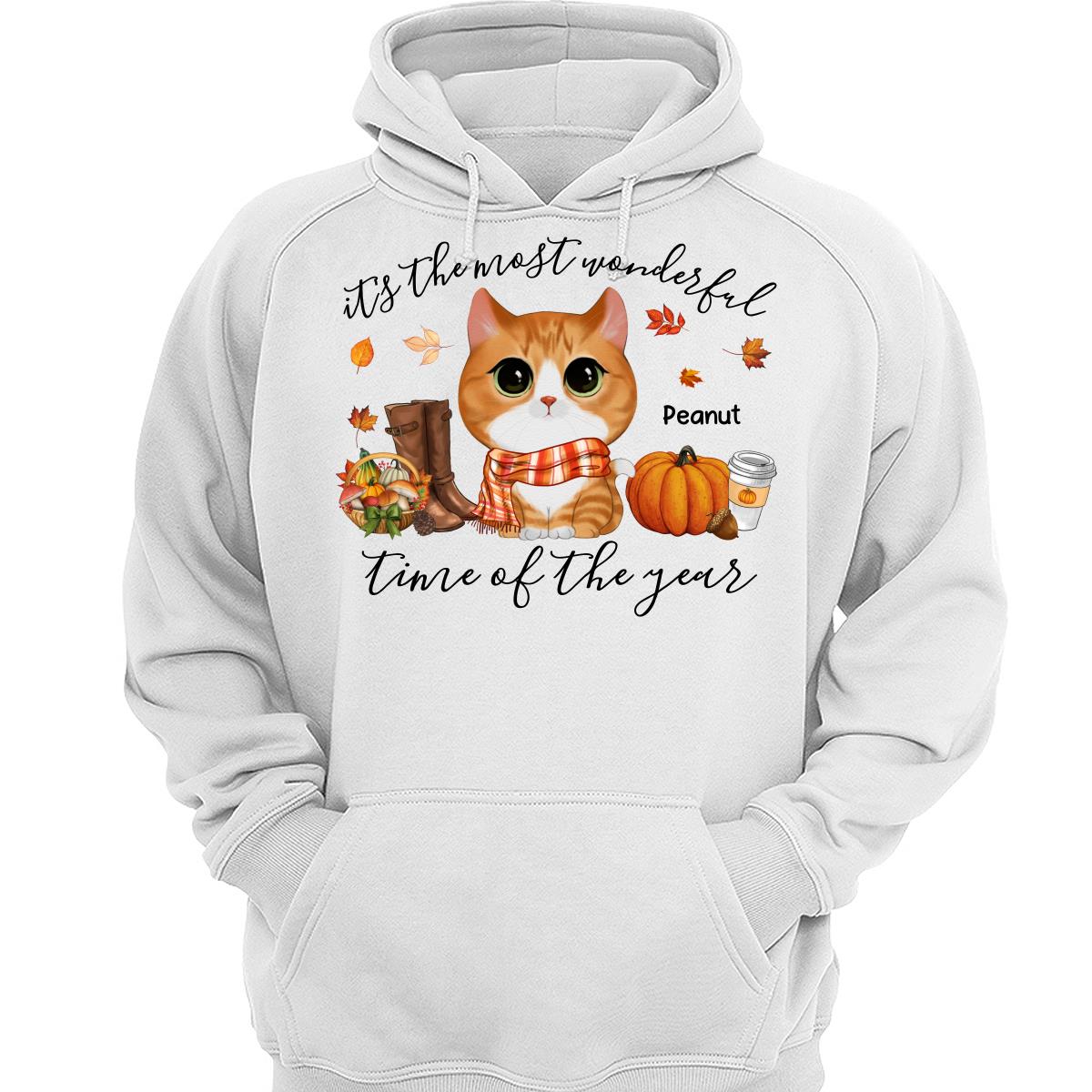 Fall Season Watercolor Cute Cats It‘s The Most Wonderful Time Of The Year Personalized Shirt