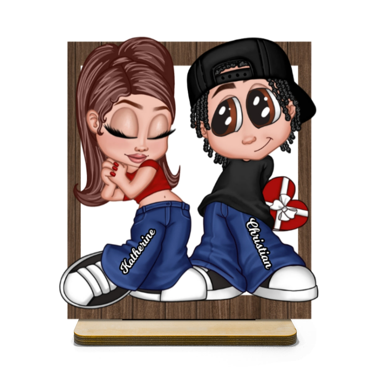 Y2K Couple Frame Gift For Him, Gift For Her Home Decor Personalized 2-Layer Standing Wooden Plaque