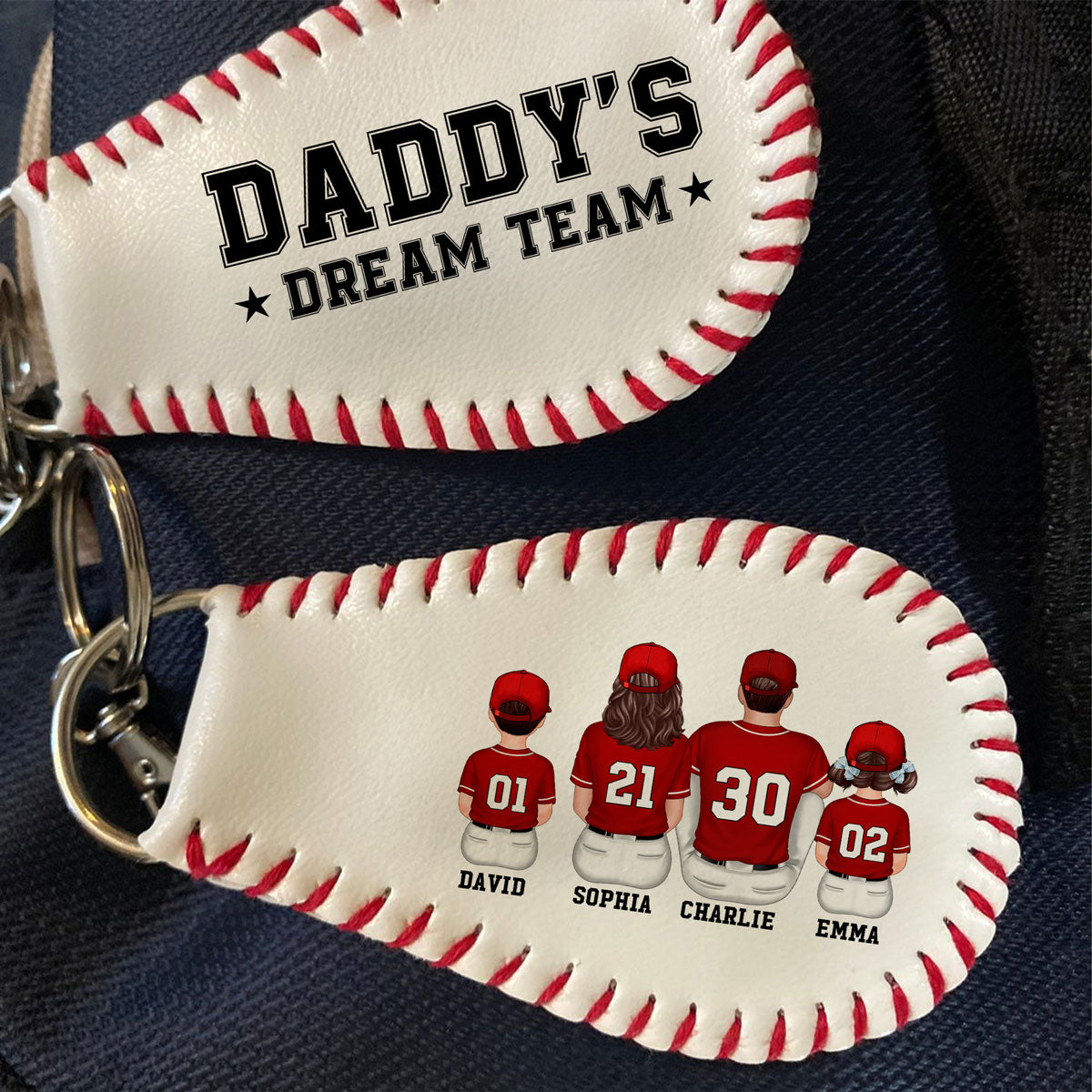 Baseball Family Team Unique Gift For Dad Mom Family Members Personalized Baseball Leather Keychain