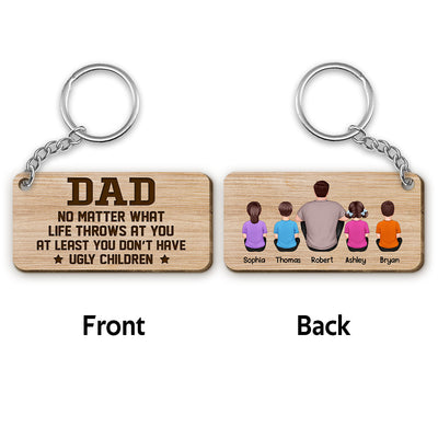 No Matter What Back View Man Kids Dog Cat Father‘s Day Gift Personalized Wooden Keychain