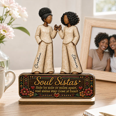 Soul Sistas Pinky Promise 2D Flat - Personalized 2-Layered Wooden Plaque - Friendship Keepsake