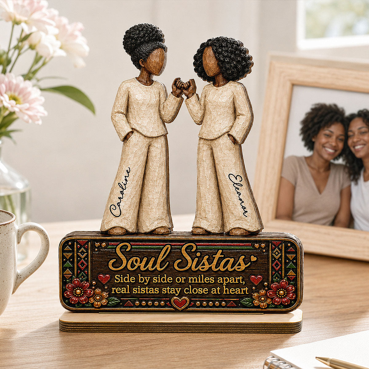 Soul Sistas Pinky Promise 2D Flat - Personalized 2-Layered Wooden Plaque - Friendship Keepsake