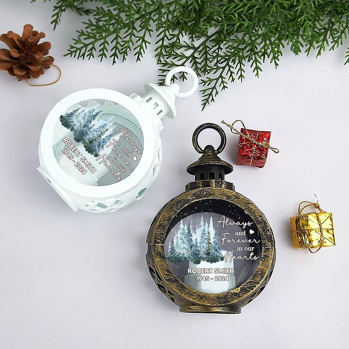 Always And Forever In Our Hearts Memorial Keepsake Personalized Lantern Ornament