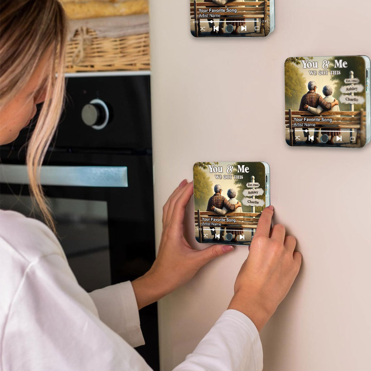 Old Couple Sitting On The Bench Personalized Music Fridge Magnet, Heartfelt Gift For Couple, For Him, For Her, Boyfriend, Girlfriend, Husband, Wife