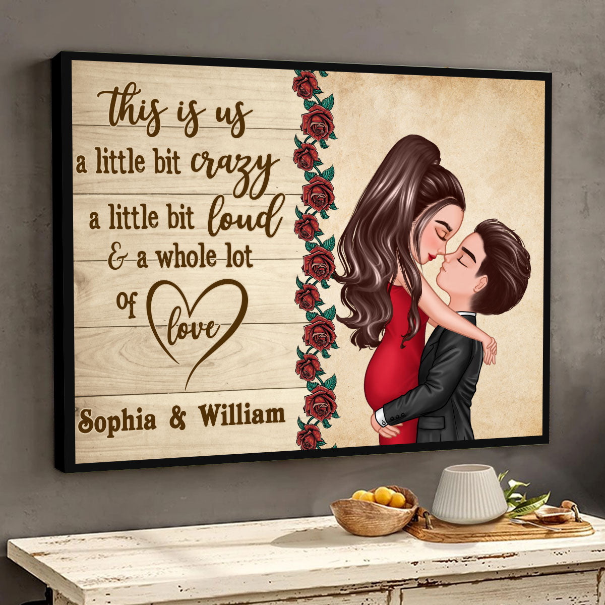 This Is Us Doll Couple Hugging Kissing Roses Personalized Horizontal Poster