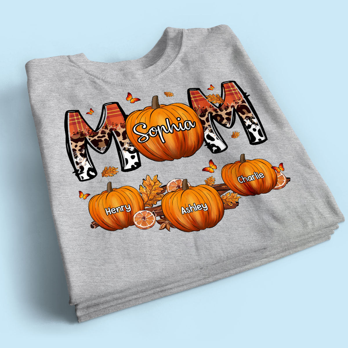 Mom Patterned Pumpkins Fall Season Personalized Shirt