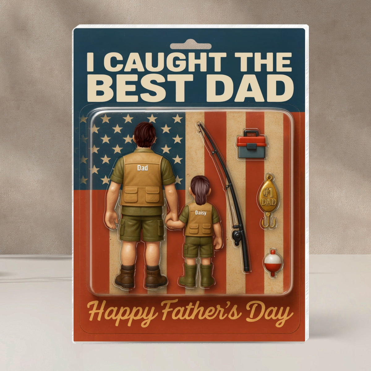I Caught The Best Dad Custom Fishing Action Figure Personalized Acrylic Block Plaque, Father's Day Gift for Dad