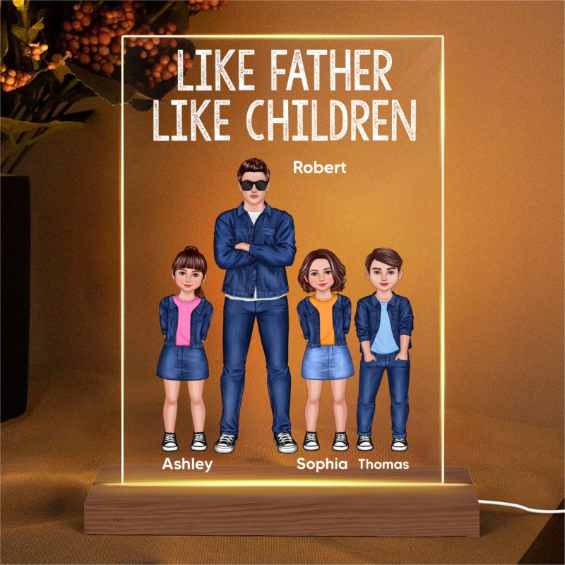 Like Father Like Daughters Like Sons Dad And Kids Standing Front View Personalized Rectangle Acrylic LED Night Light