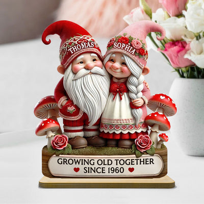 3D Effect Romantic Gnome Couple Personalized Standing Wooden Plaque, Heartfelt Gift For Her, For Wife