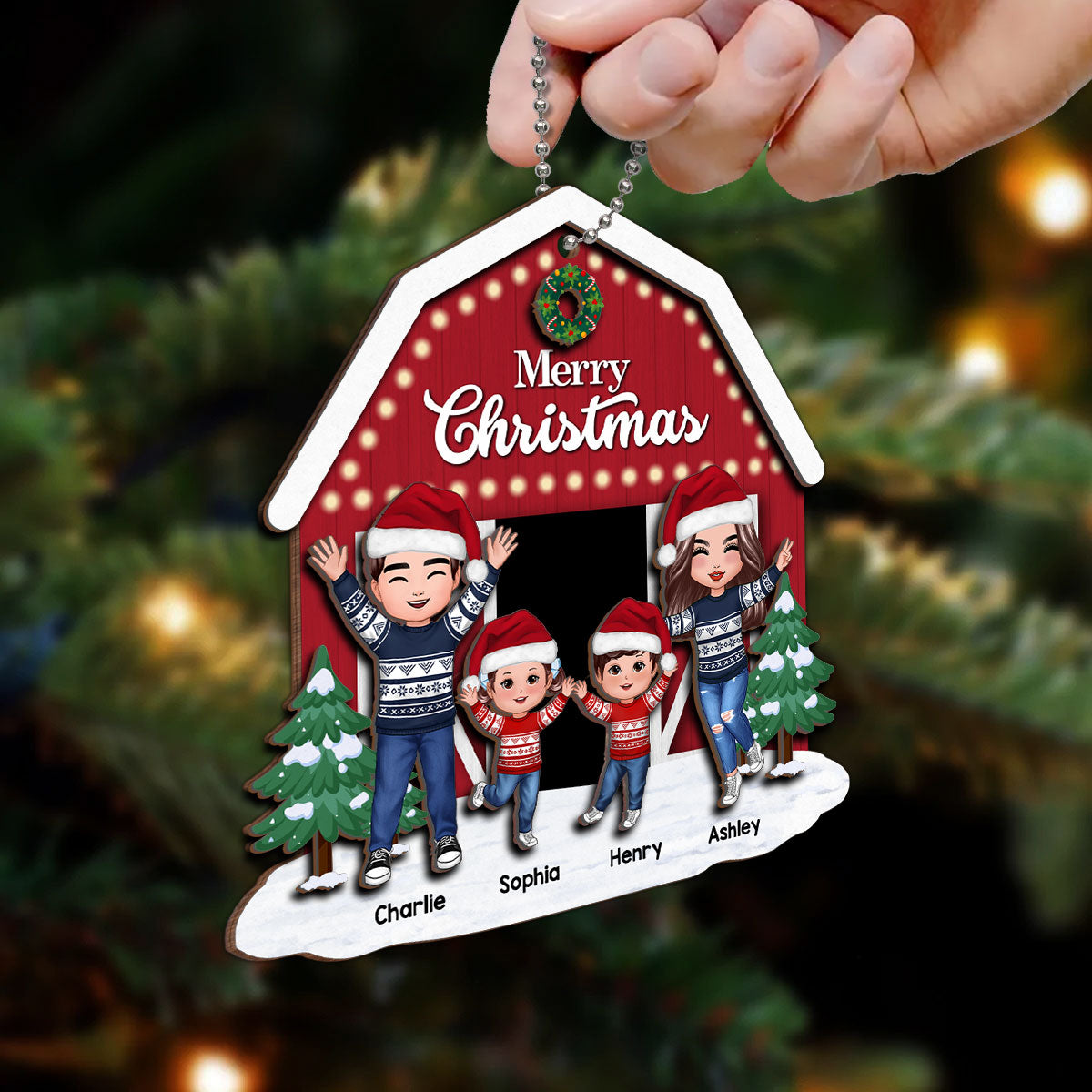 Christmas Farm House Family Decor Gift Personalized 2-Layer Wooden Ornament