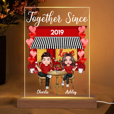 Doll Couple Sitting Coffee Shop Personalized Plaque LED Light Night