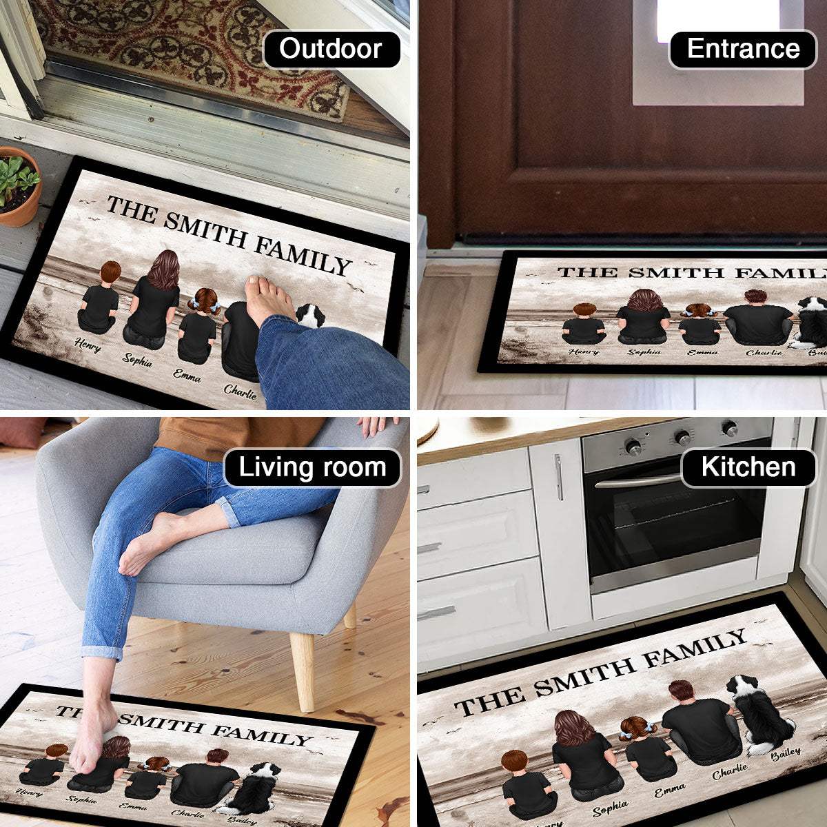 Retro Vintage Family Sitting Beach Landscape Personalized Doormat