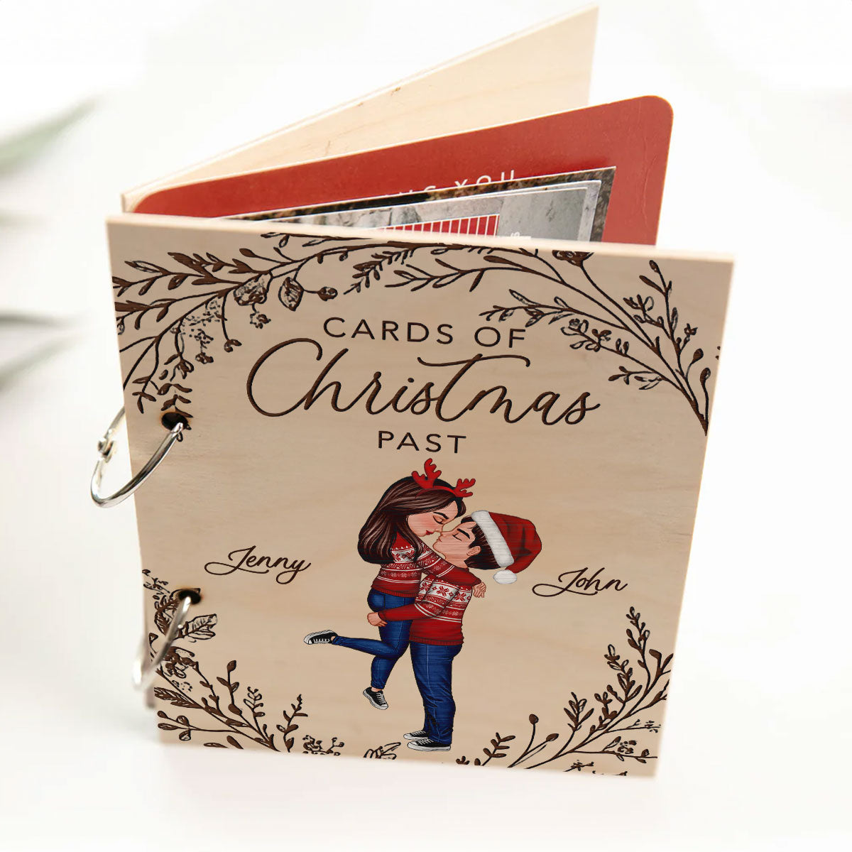 Kissing Couple Christmas Card Storage Personalized Christmas Card Keeper