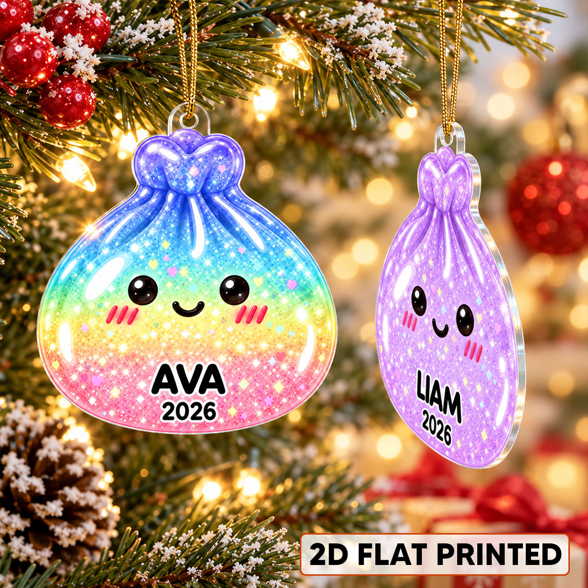 Super Cute Funny Dumpling Dim Sum Custom Name - Personalized Acrylic Ornament - Christmas Gift, Keepsake For Kids, Teenagers