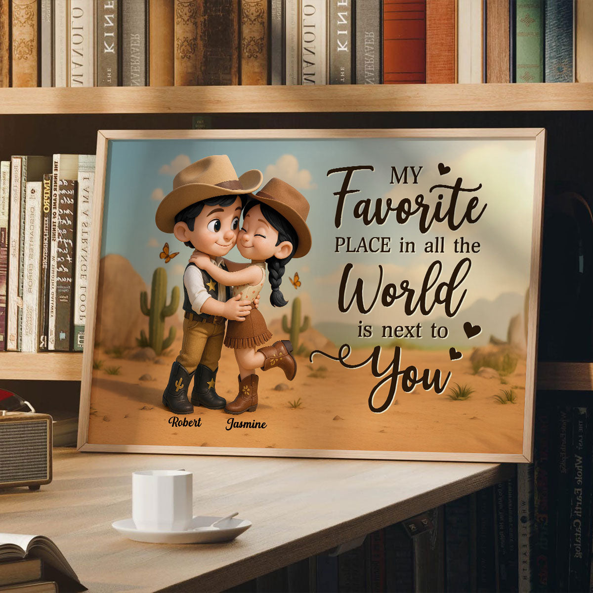 Favorite Place Is Next To You Cartoon Style Countryside Couple Cowboy Cowgirl Home Decor Personalized Poster