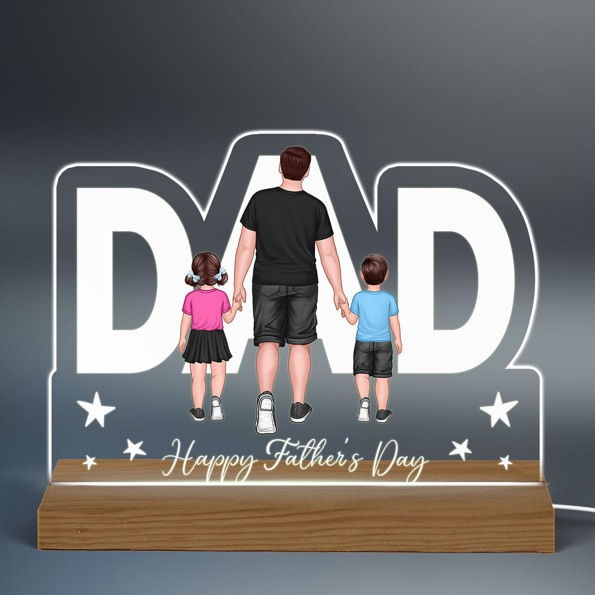 Dad Shape Walking Dad And Kids Personalized Warm Custom Shape LED Night Light
