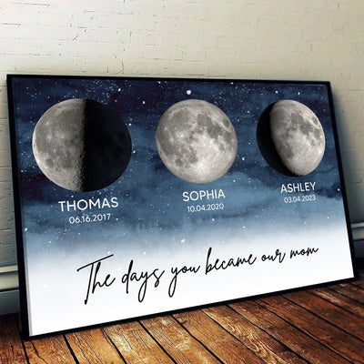 Starry Night The Day You Became Our Mom Dad Custom Birthday Moon Phase Personalized Poster, Gift, Father's Day Gift