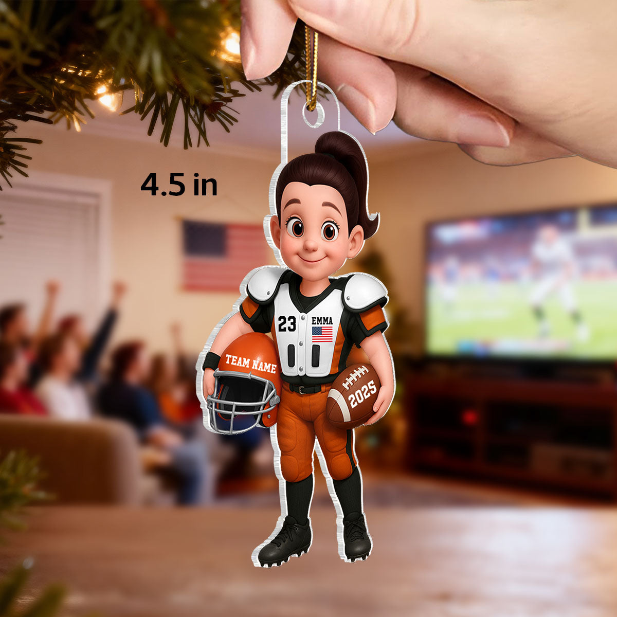 3D Effect Proud Youth American Football Player - Personalized Acrylic Ornament - Gift For Football Lovers