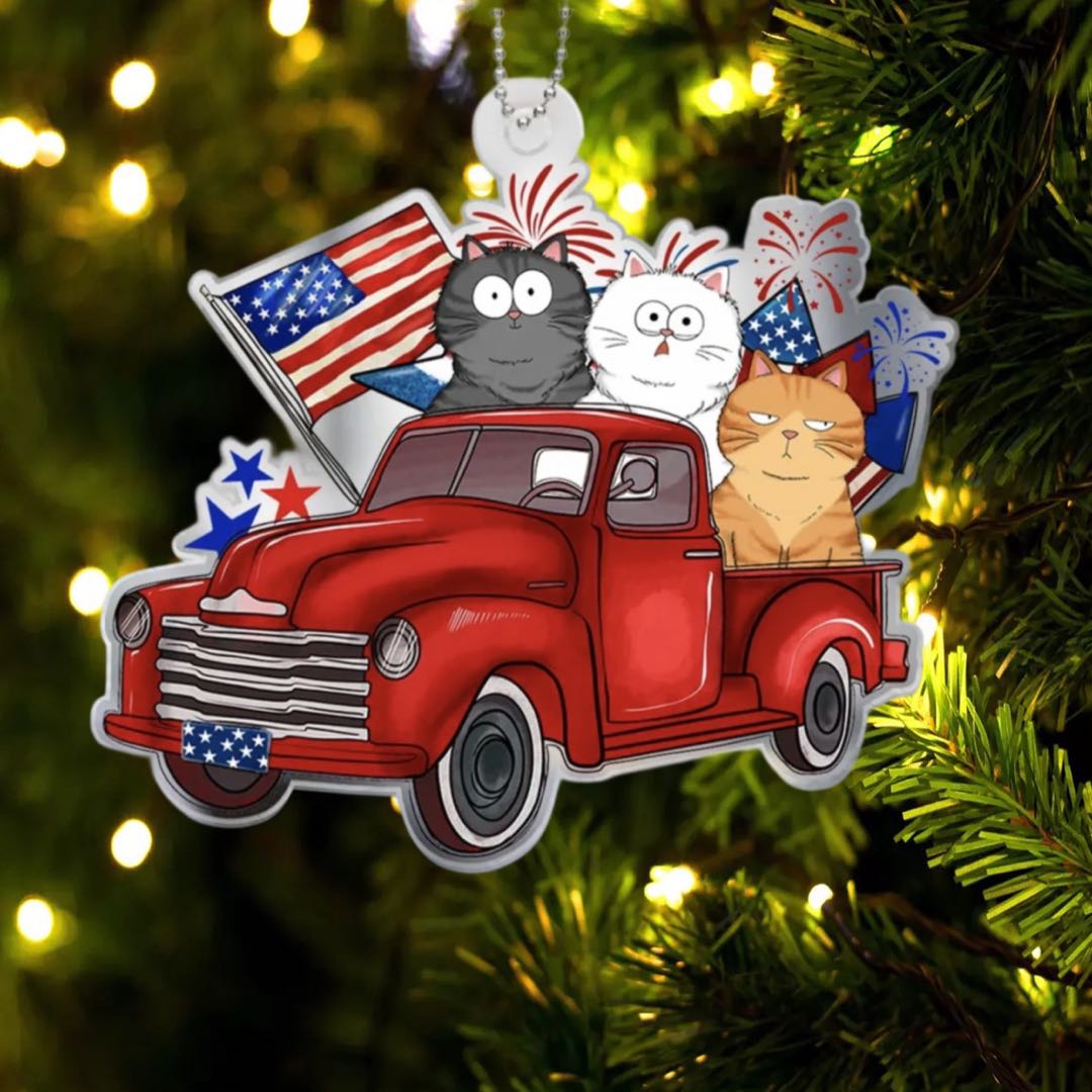 4th Of July Truck, Cat Lovers Personalized Acrylic Ornament