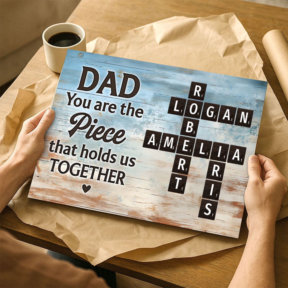 Dad You Are The Piece That Holds Us Together Crossword Puzzle Art Rustic Personalized Poster| Heartfelt Father's Day Gift For Dad