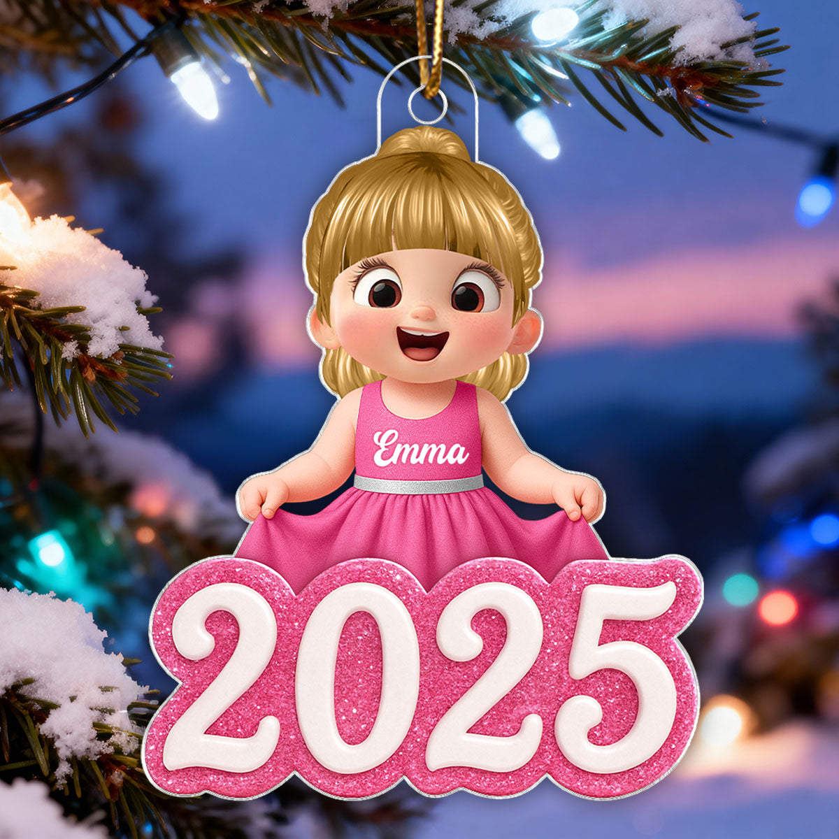 Cute Little Doll Girl 2025 - Personalized Acrylic Ornament - Christmas Gift for Kids, Grandkids