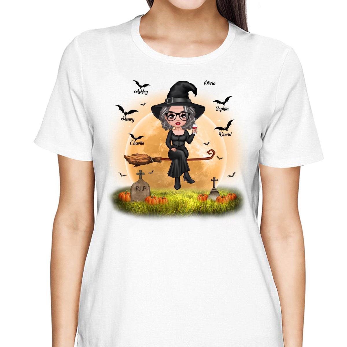 Halloween Grandma Mom Witch Moon Background Personalized Shirt