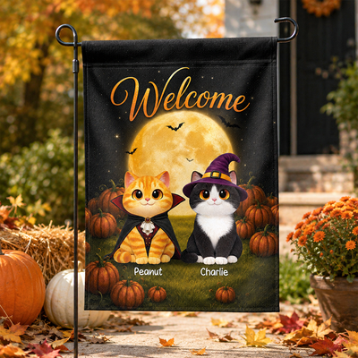 Halloween Cats In Moonlight - Personalized Garden Flag - Halloween Decoration