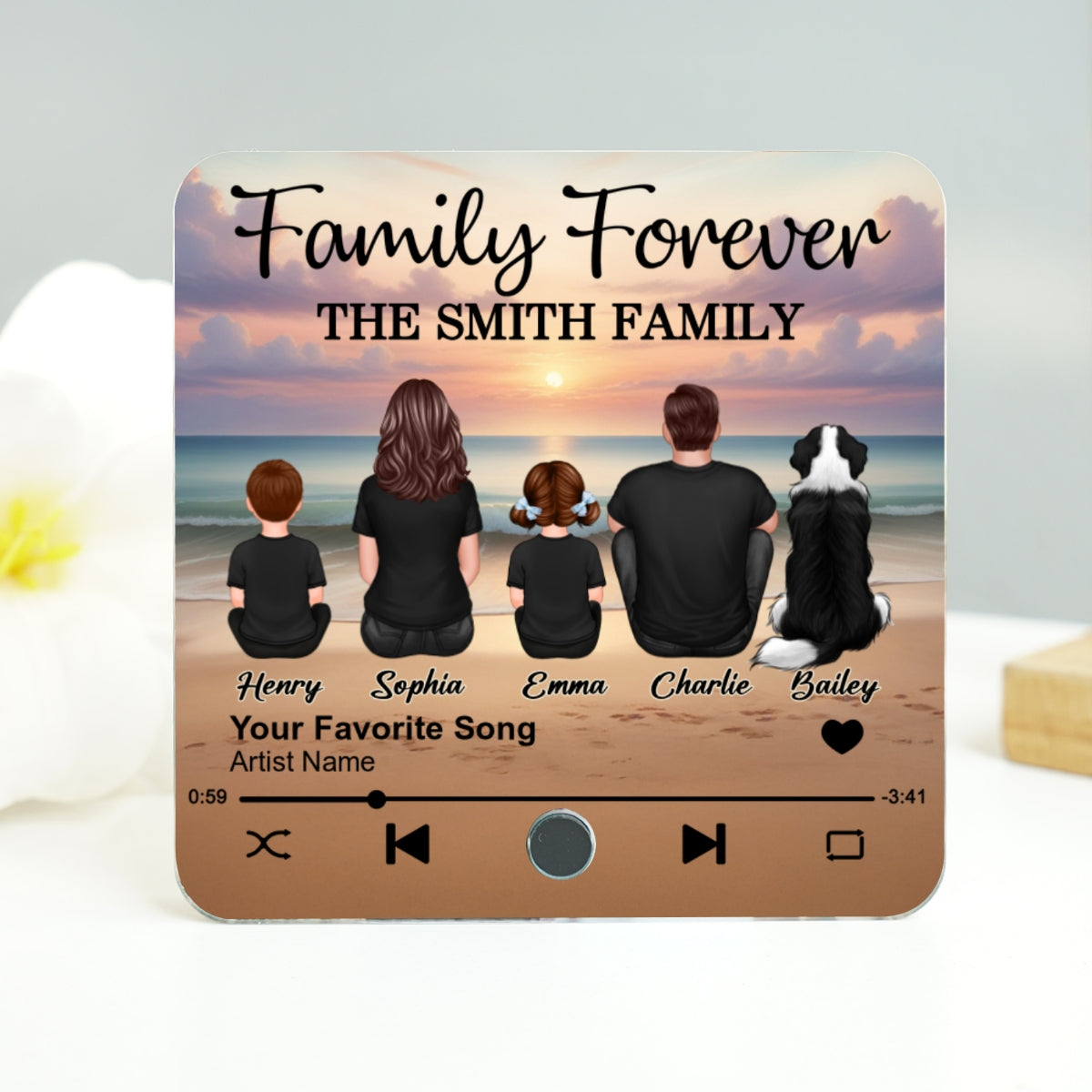 Family Beach Landscape Personalized Music Fridge Magnet, Heartfelt Gift For Family