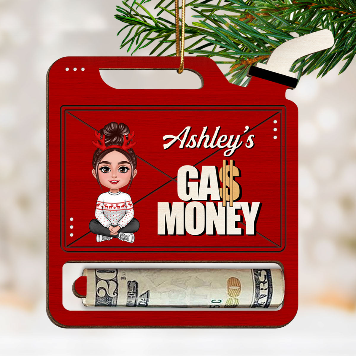 Gas Can Shaped Personalized Gas Money Wooden Holder Ornament, Unique Christmas Gift For Teenage Driver, Funny 16 Birthday Gift