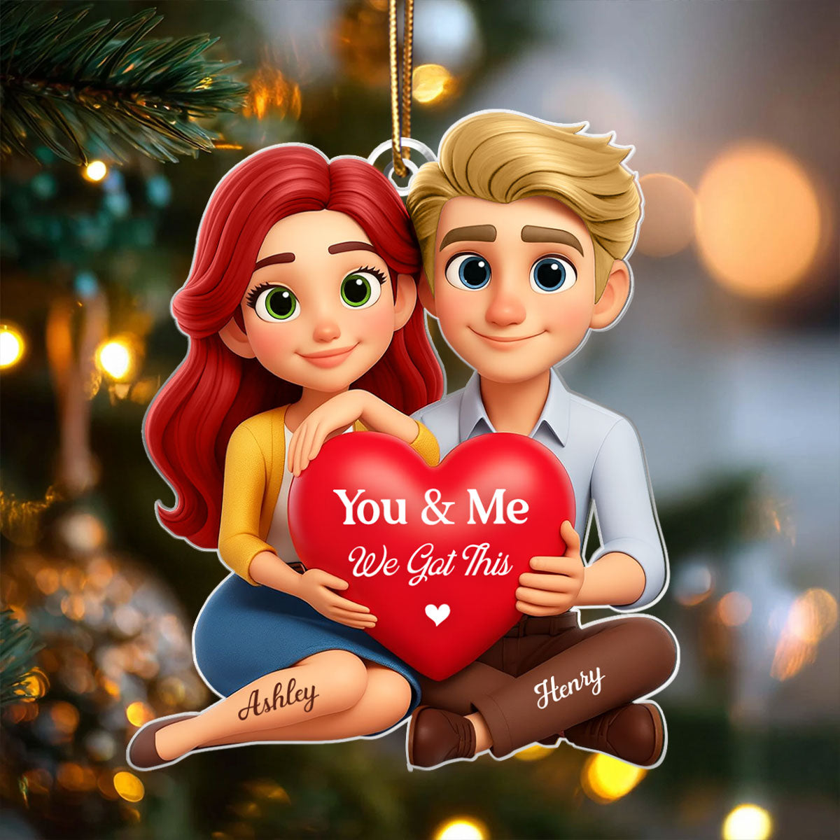 Eternal Love Cartoon Couple Sitting - Personalized Acrylic Car Hanger - Sentimental Gift for him, for her