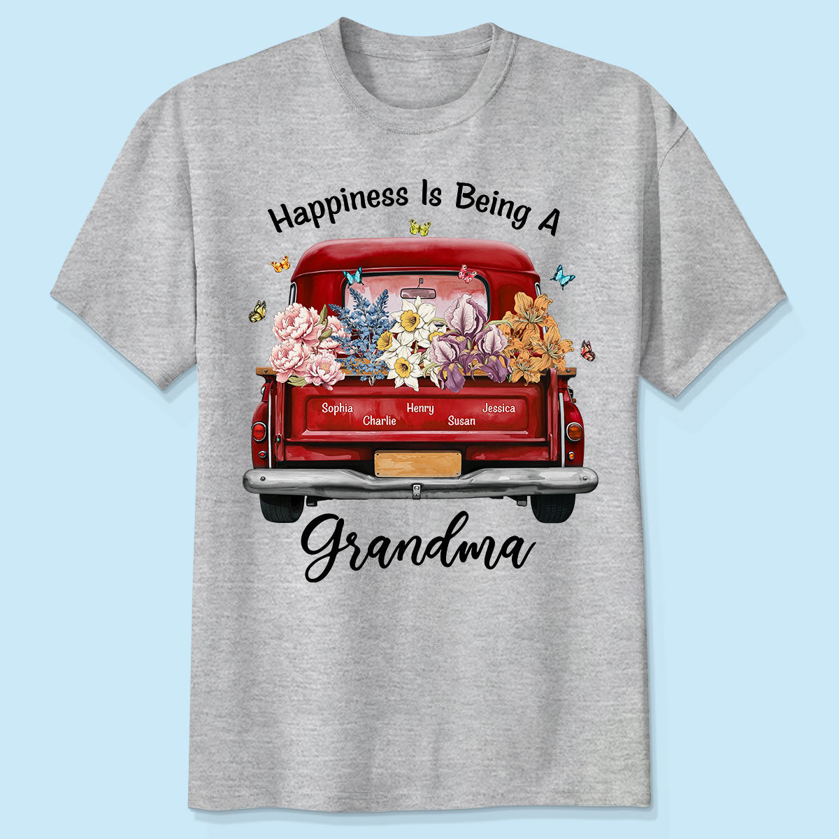 Happiness Is Being A Grandma Mom Birth Month Flowers Truck Personalized Shirt, Mother's Day gift for Moms, Grandmas
