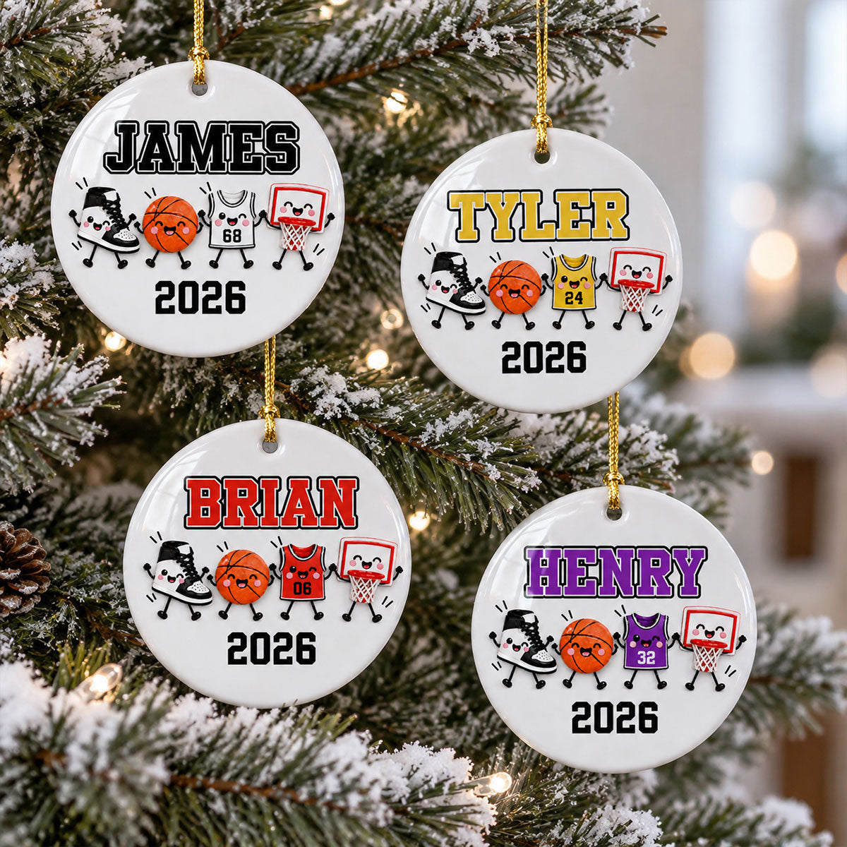 Basketball Things 2D Flat - Personalized Ceramic Ornament – Custom Name Basketball Christmas Keepsake Gift for Player, Son, Daughter, Teen