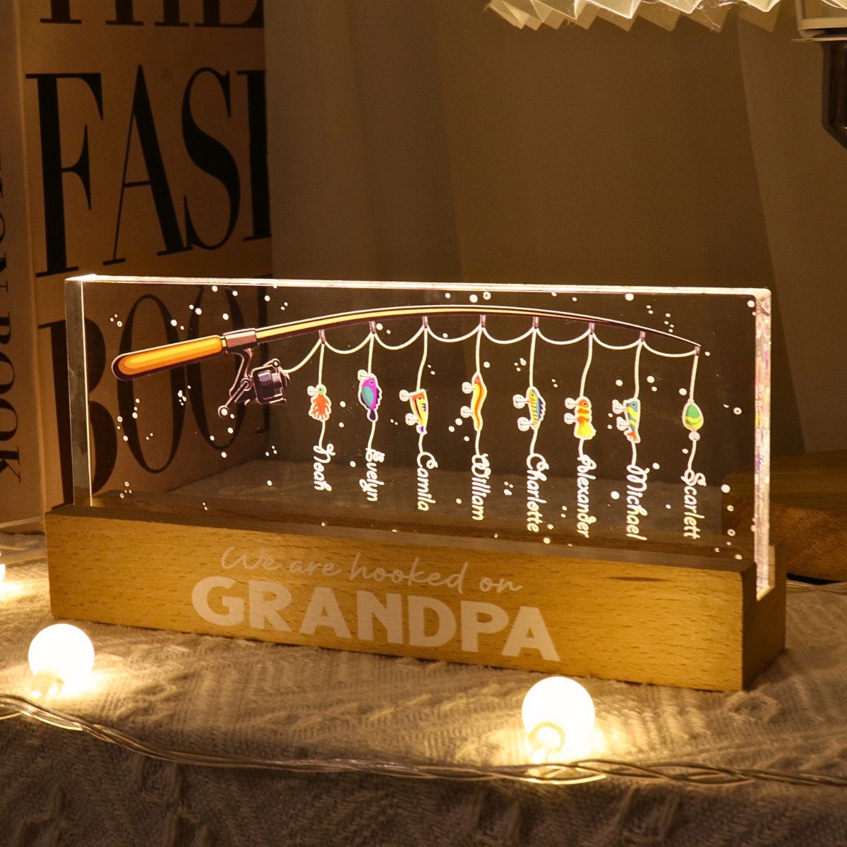 We Are Hooked On Grandpa Gift For Dad Grandpa Personalized Acrylic Block LED Night Light