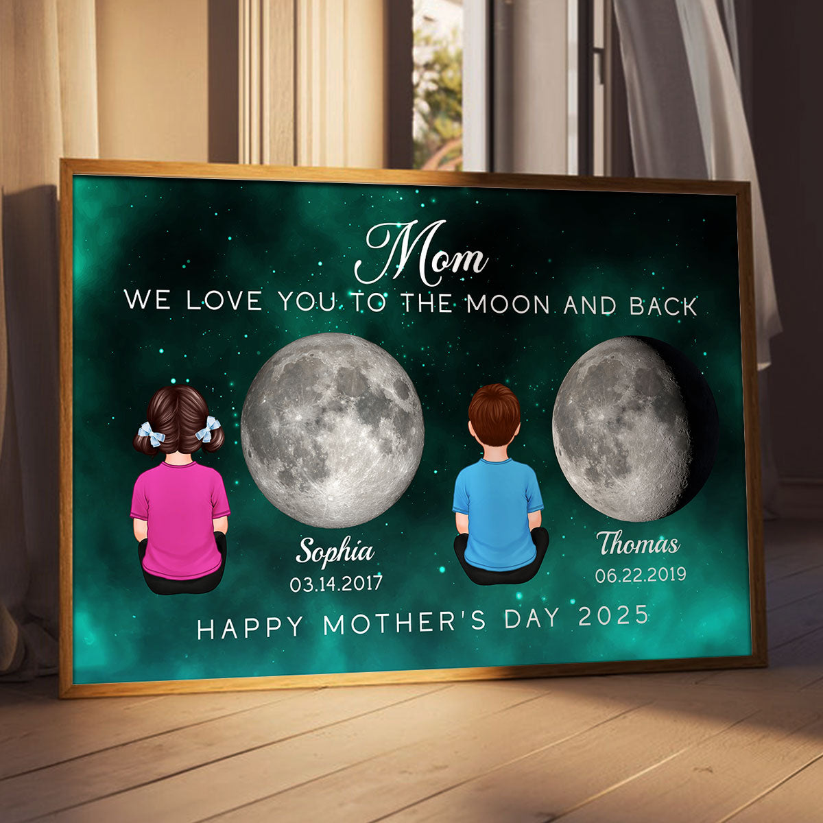 Kids Sitting Birth Moon Phase The Day You Become Mom Grandma Personalized Poster, Gift
