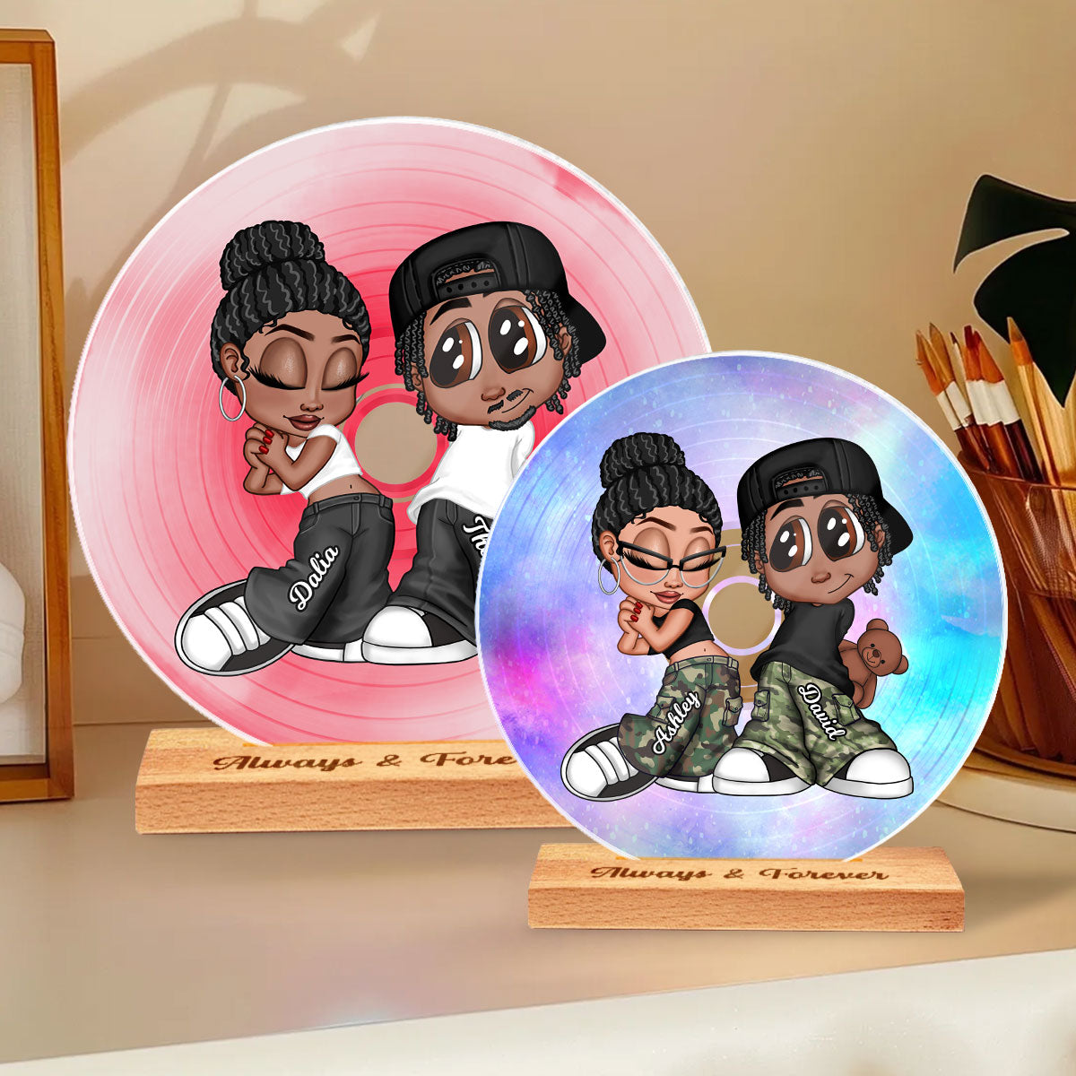 Y2K Couple Retro CD Personalized Acrylic Circle Acrylic Plaque,  Gift, Anniversary Gift for Him, for Her