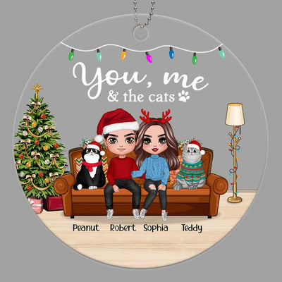 You Me & The Cats On Sofa Christmas Personalized Acrylic Ornament