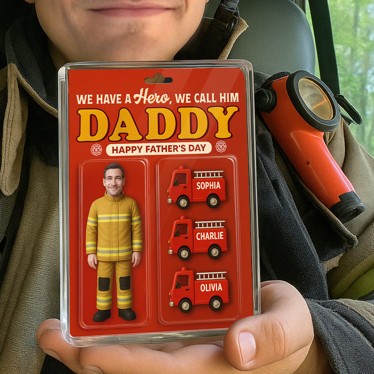 Firefighter Dad Hero Custom Figure 3D Effect Personalized Flat Acrylic Block Plaque, Unique  Gift For Dad