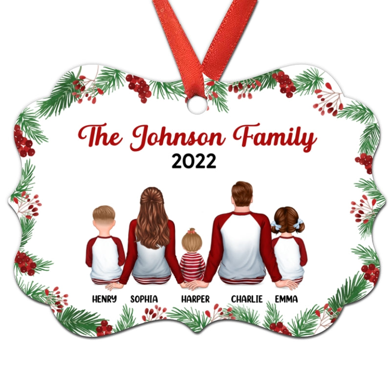 Holly Branch Pajamas Family Sitting Christmas Personalized Christmas Ornament
