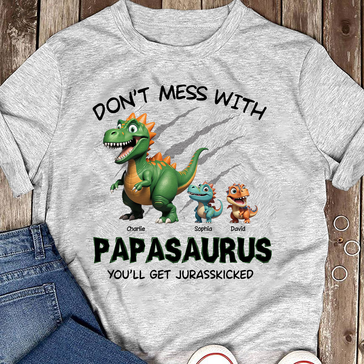 Don't Mess With Papasaurus 3D Effect Dinosaurs Personalized Shirt, Father's Day Gift For Grandpa, Dad