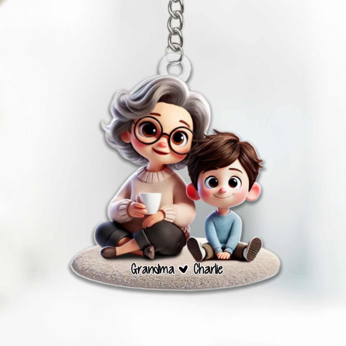 Happy Grandma & Grandkid Sitting Personalized Acrylic Keychain, Perfect 2025 Gift For Mom, For Grandma