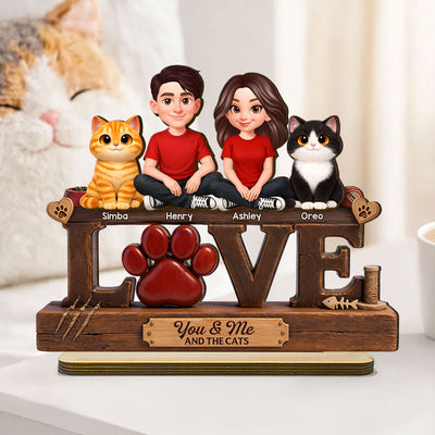 You & Me And The Cat - Personalized 2-Layered Wooden Plaque - Gift For Cat Mom, Cat Dad