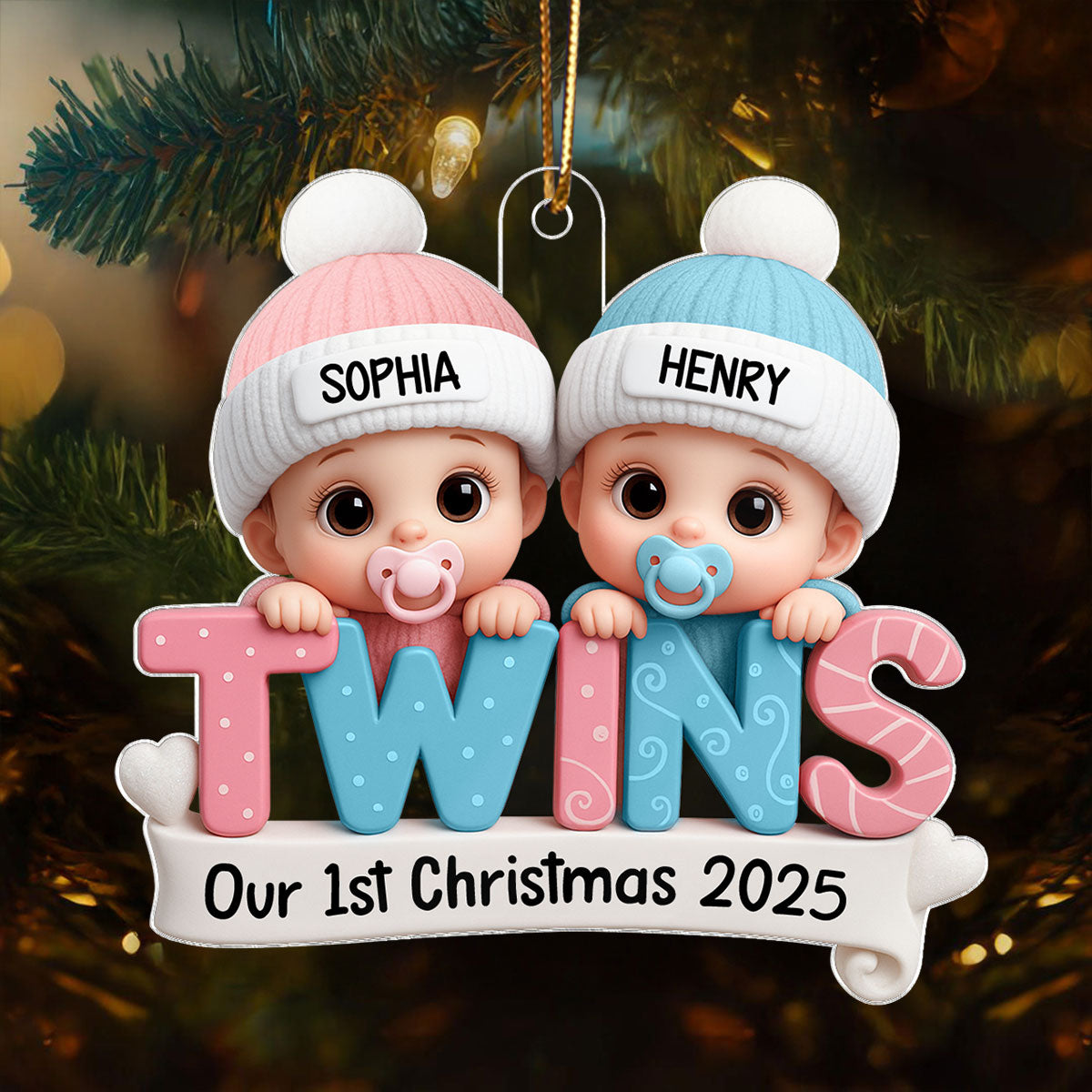 TWINS! Baby’s First Christmas Baby Blue Boy Pink Girl Custom Personalized Christmas Ornament Gift