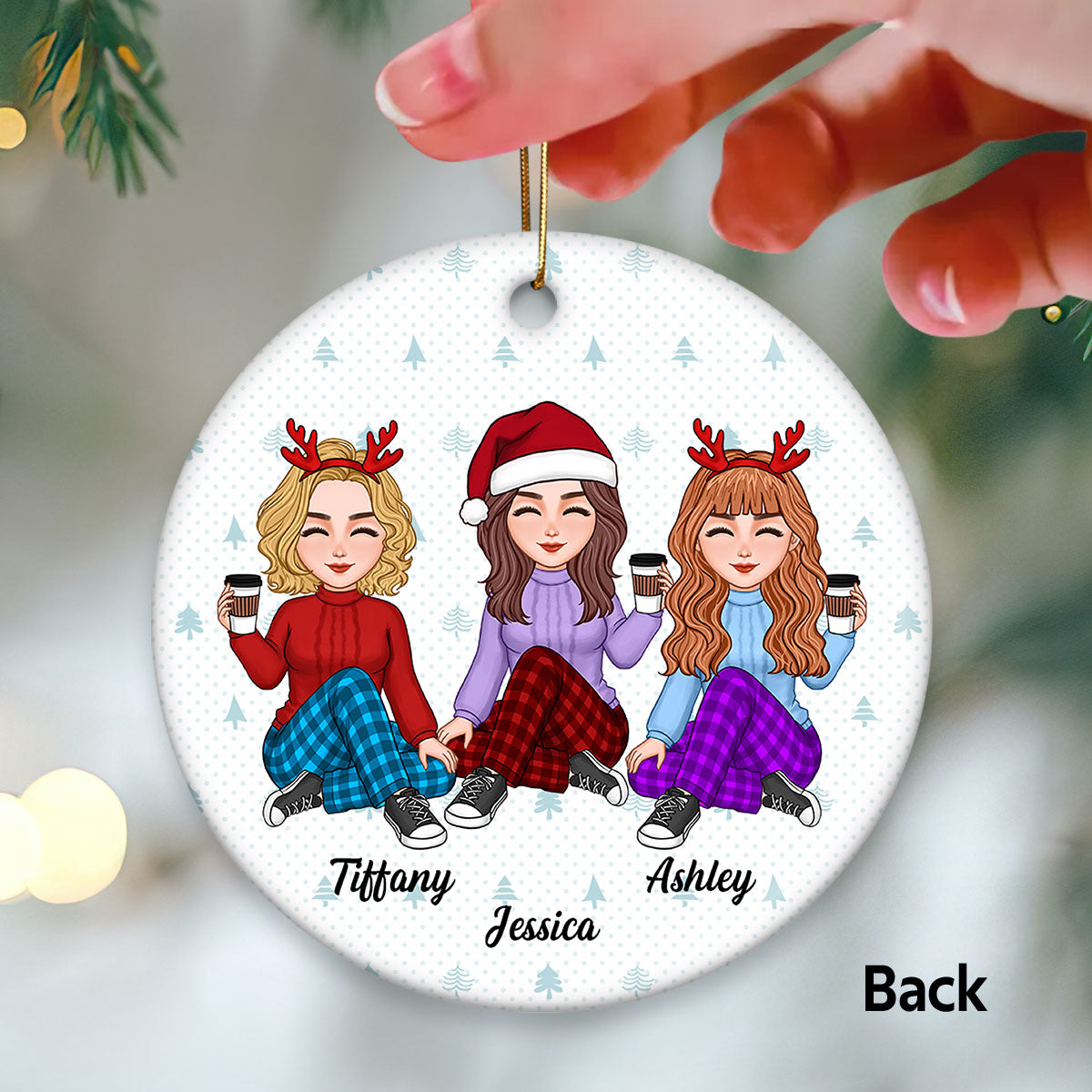 Best Friends Sisters Heartstring Personalized Double Sided Circle Ornament