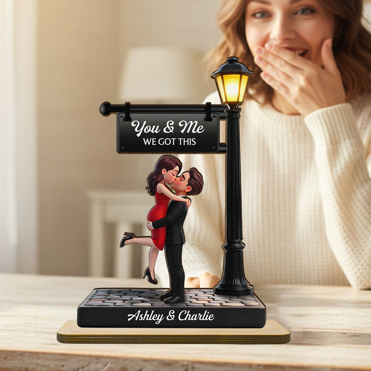 Timeless Love Under The Light - Personalized 2-Layered Wooden Plaque - Heartfelt Anniversary Gift, Wedding Gift For Couple, Custom Date Gift for Mom & Her, Unique Mother’s Day, Anniversary or Birthday Keepsake