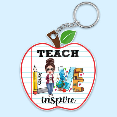 Teach Love Inspire Doll Teacher Personalized Apple Shaped Acrylic Keychain