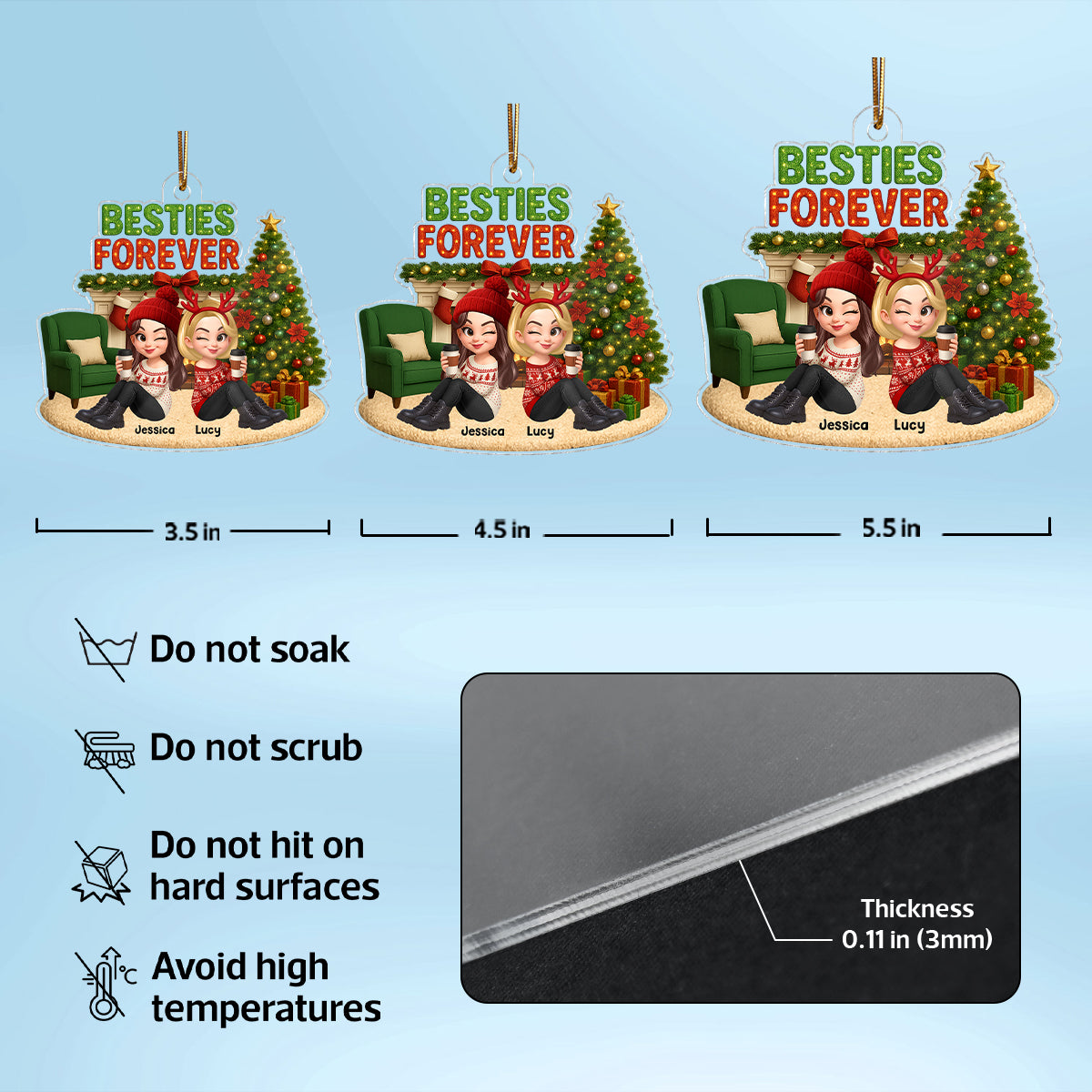 Christmas Besties Forever Cozy Fireplace - Personalized Acrylic Ornament - Gift For Best Friends