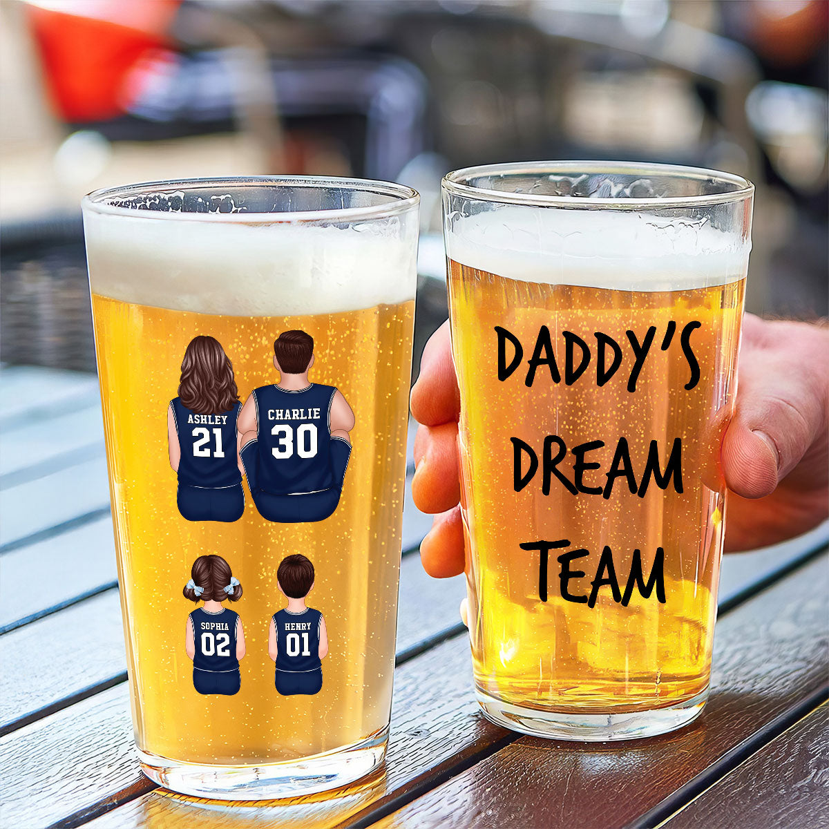 Daddy's Dream Team Basketball Personalized Beer Glass, Father's Day Gift for Dads