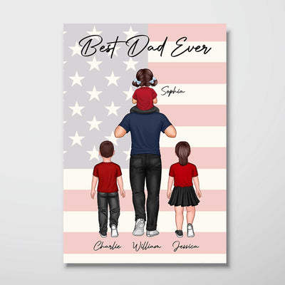 Nation Flag Dad Piggy Back Personalized Vertical Poster