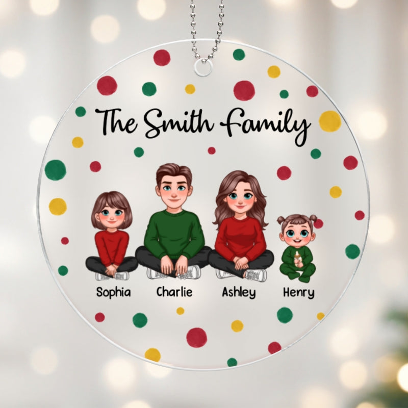 Red Green Dots Family Sitting Personalized Acrylic Ornament